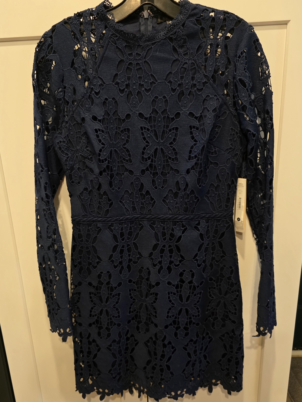 Aqua Navy Crochet Lace Long-Sleeve Mini Dress Size Small